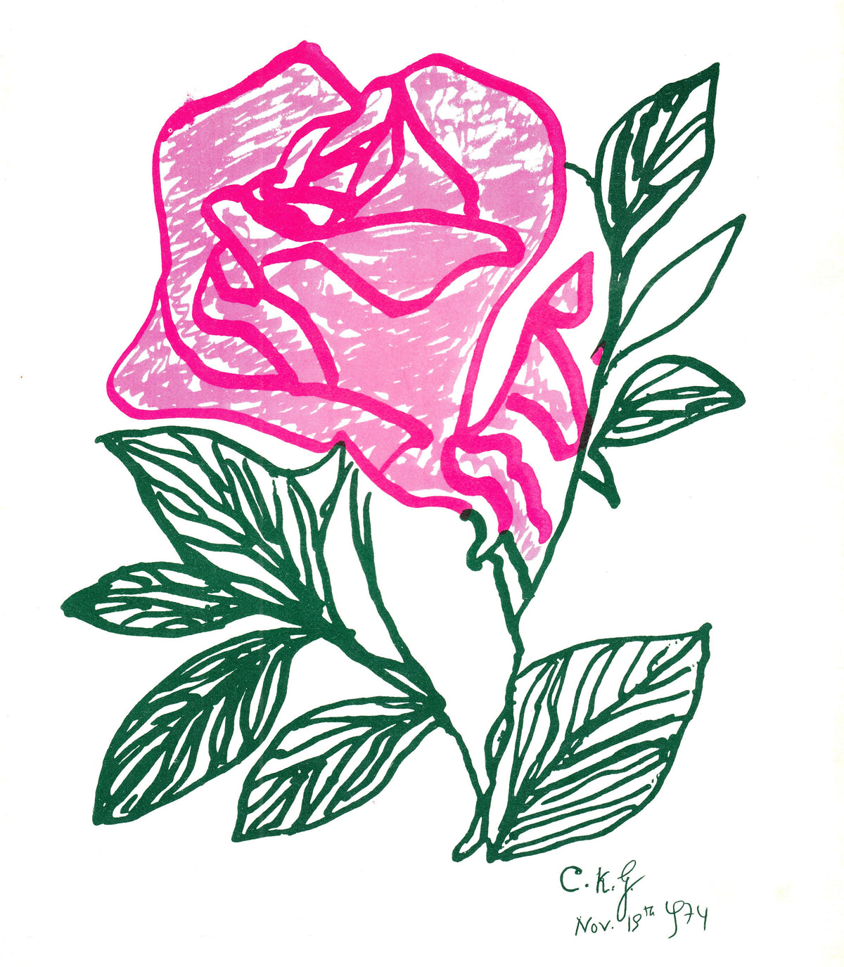 The first Jharna Kala painting, Rose, November 1974